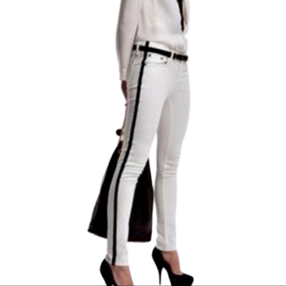 New RAG & BONE For INTERMIX Black White Tuxedo Skinny Jeans Zipper Size 24 - Picture 2 of 14